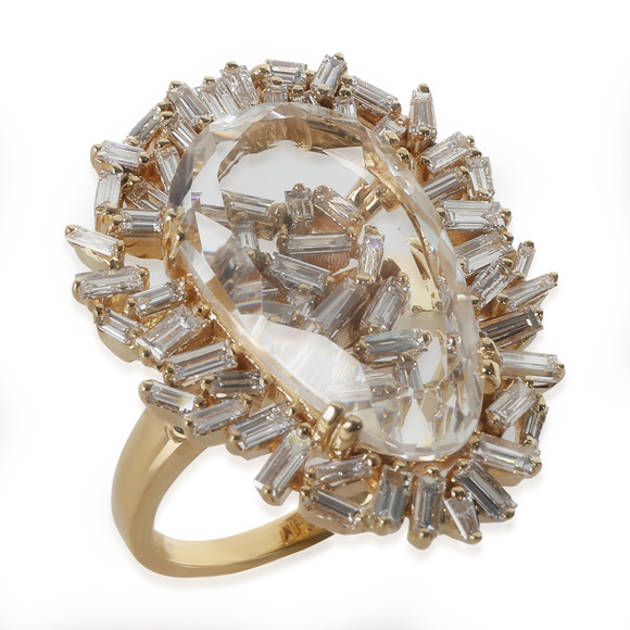 Suzanne Kalan One Of A Kind Baguette Diamond & Crystal Ring in 18K Yellow Gold - Picture 2 of 3